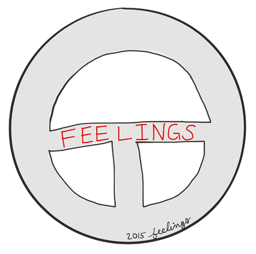 a steering wheel with 'feelings' written on it